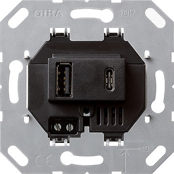Gira USB-Netzteil 2 Ports Typ A/C Basisgerät Schwarz - 236900