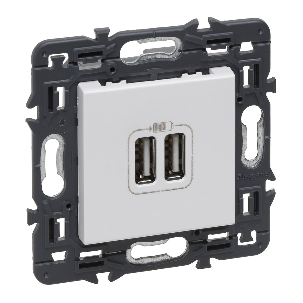 Legrand 2-Port USB Type A White Wall Socket Full Device With Screw - 741231