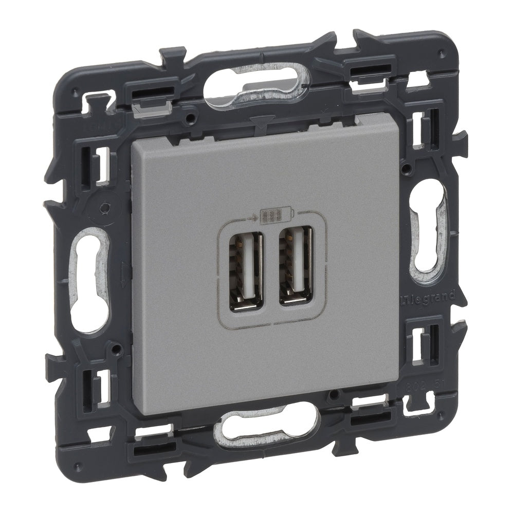 Legrand Valve With 2 USB Type A Fully Assembled Aluminum Device - 741331