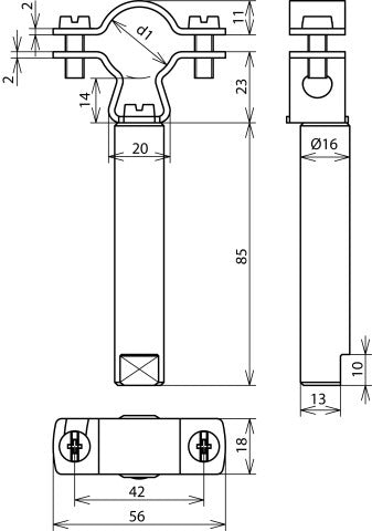 Dehn Leitungshalter mit Stange für HVI Cond D20-23mm L85mm StSt - 253279