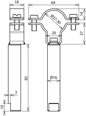 Dehn Leitungshalter für HVI Power D27-30mm D16 L85 V2A - 253331