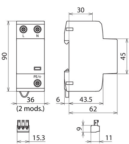 DEHN DSH TN 255 FM Kombi-Ableiter DEHNshield Typ 1+2 für einphasigen Betrieb - 941205