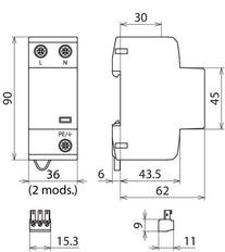 DEHN DSH TN 255 FM Kombi-Ableiter DEHNshield Typ 1+2 für einphasigen Betrieb - 941205