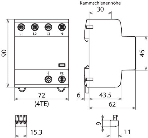 Dehn DSH TT 255 FM Kombi-Ableiter Typ 1+2 für 3-Phasen TT TN-S - 941315