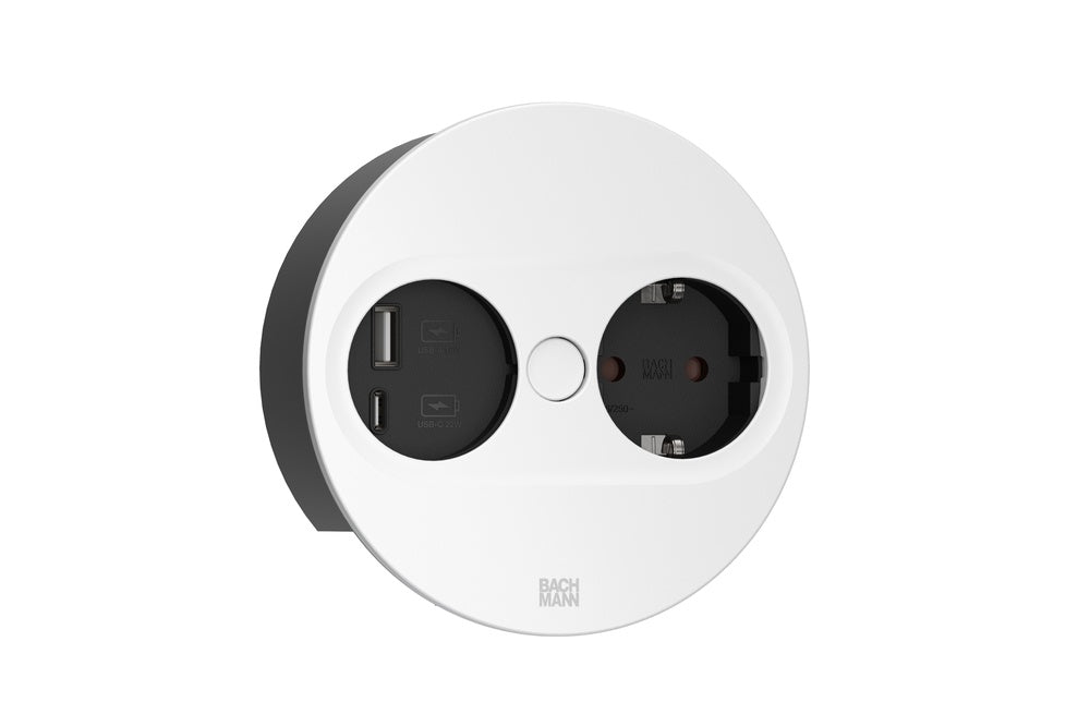 Bach Twist2 230V With USB Round White Charger 2m - 946.204