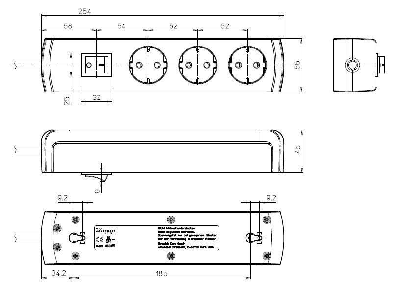 Kopp Universal Plus 3-Outlet Switch Socket White - 232502006 [4 Pieces]