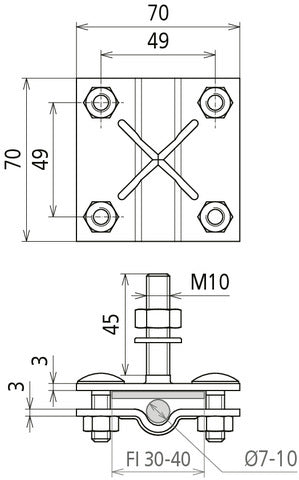 Dehn Connect Klemme für festen Erdungspunkt M10 für Rd 7-10 - 478141