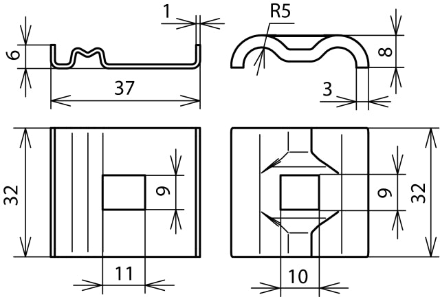 Dehn Contact Plate Double Cleat 4-50mm Rd 8-10mm Sq Hole 9x9mm - 540251 [2 pieces]