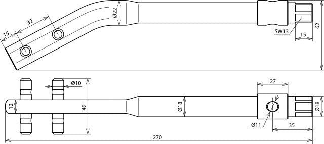 Dehn Richtwerkzeug brüniert für 8-10mm Stange mit Zahnkranzschlüssel - 595000