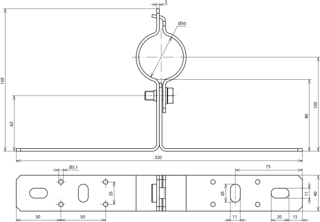 Dehn Edelstahl-Montagebügel mit Klampe für 50mm Rohre - 105340