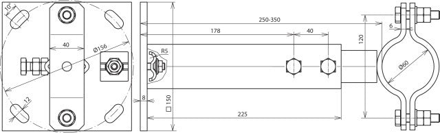 Dehn Verstellbarer Montagebügel für Rohre D 60mm Bereich 250-350mm - 105345
