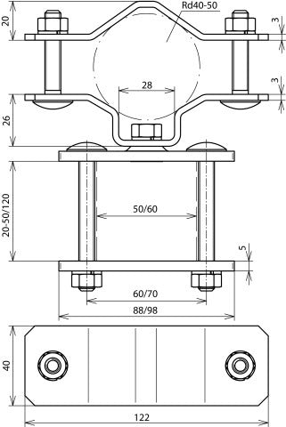 Dehn Stainless Steel Rail Clamp For D50mm Pipes And D50x50mm Profile - 105356
