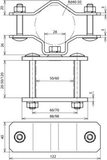 Dehn Stainless Steel Rail Clamp For D50mm Pipes And D50x50mm Profile - 105356