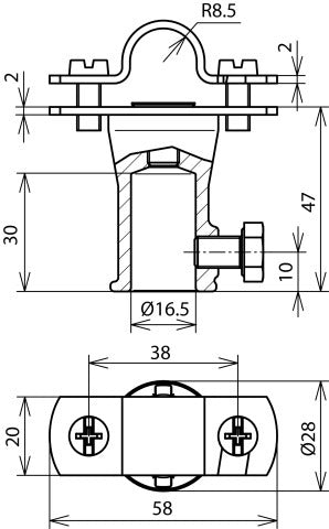 Edelstahl-Rutenhalter mit Befestigungsbuchse Zubehör - 106129