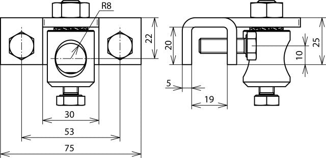 Dehnklemme für Profile 3-18mm mit Klemmbolzen Al - 106319
