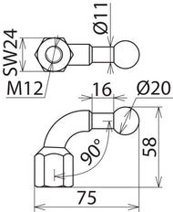 Feste Kugelspitze gewinkelt 20mm mit M12 Innengewinde - 707200