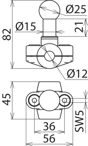 Feste Kugelspitze D 25mm Klemme Typ A für Rundleiter 12mm - 725012