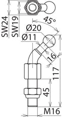Dehn Feste Kugelspitze D20mm gewinkelt 45 Grad mit Gewindestift M16x45m - 706645