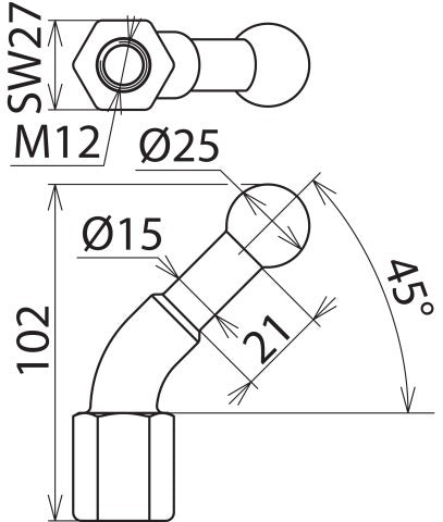 Angled Fixed Ball Point D25mm With M12 Female Thread - 756200