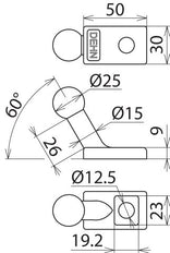 Feste Kugelspitze D 25mm gewinkelt mit Anschlussöse - 756300