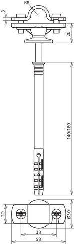 Rutenhalter mit Flansch für 16mm Ruten mit 180mm Rahmendübel - 273731