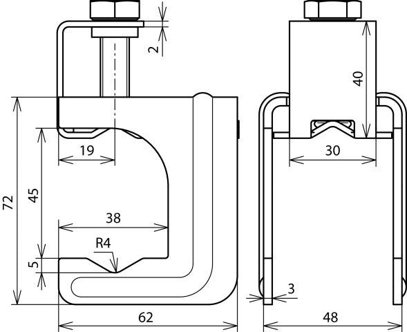 Dehn U-Schelle Maxi für Durchmesser 20-32mm oder Flansch 40x4-5mm - 308036