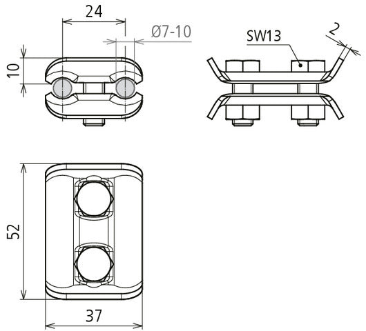 Dehn Parallelverbinder PV 7.10 SKM8X20 CU für RD 7-10mm - 307007