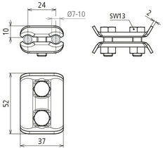 Dehn Parallelverbinder PV 7.10 SKM8X20 CU für RD 7-10mm - 307007