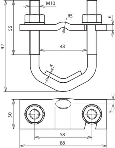 Dehnbügelschelle für D 16-48mm für Rd 10mm und Fl 30-40mm - 308045