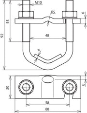 Dehnbügelschelle für D 16-48mm für Rd 10mm und Fl 30-40mm - 308045