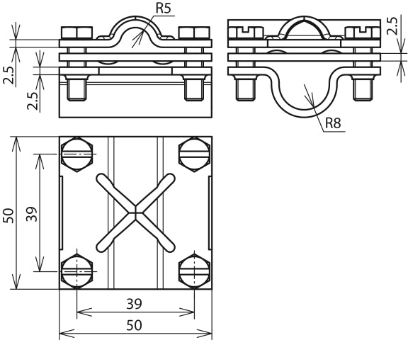 Dehn Quereinheit für Rd 16/8-10mm - Rd 16/Fl 30mm mit Zwischenplatte - 316163