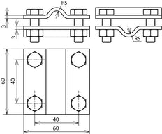 Dehn Kreuzelement Edelstahl für 2x Rund 8-10mm Abmessung 60x60mm - 318219