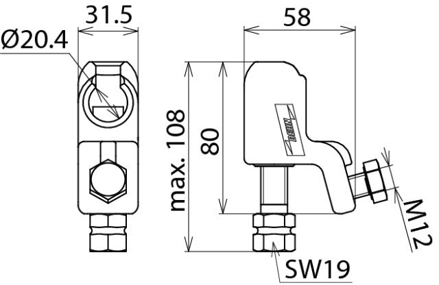 Dehn Starre Kugelkopfkappe mit Sechskantschaft für Leiter - 772310
