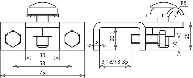 Dehn Terminal St/Tzn Horizontal Typ für Profile 18-35mm mit Klemme - 372240