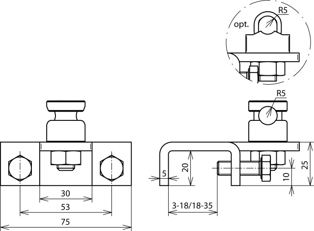 Dehn Terminal Horizontal Type For Profiles 18-35mm With Montage Accessories - 372250