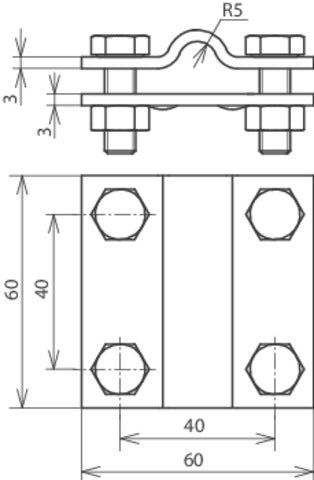 Dehn-Kreuzstück Edelstahl für Fl 30/30mm Rd 8-10/Fl 30mm - 318209