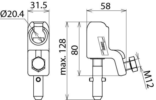 Dehn KKH 20 SQ Starre Kugelkopfkappe mit T-Stift-Schaft für Kabel - 772311