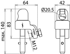 Dehn Verstellbare Kugelkopfkappe D 20mm für Kabel 16-120mm2 - 772331