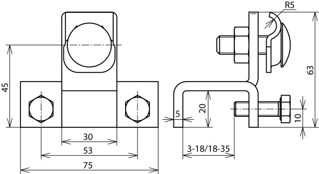 Dehn Klammer StSt Vertikal Typ für Profile 3-18MM mit Rahmen - 372119