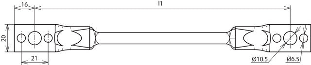 Dehn Überbrückungskabel CU 16mm L500 mit 2 Laschen Bohrung 10,5 und 2x6 - 377510