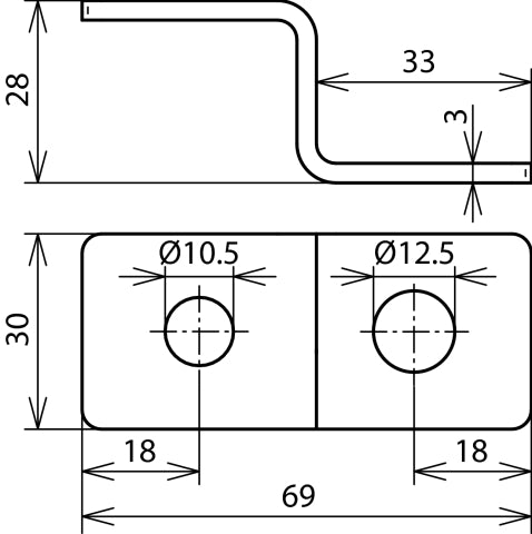 Dehn Z-förmiges Endstück mit je 1 Bohrung D 10,5mm und D 12,5mm StSt - 390499 [2 Stück]