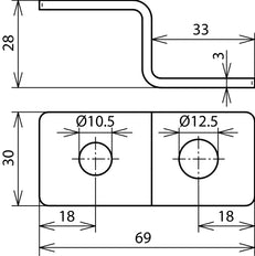 Dehn Z-förmiges Endstück mit je 1 Bohrung D 10,5mm und D 12,5mm StSt - 390499 [2 Stück]