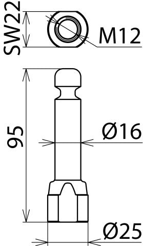 Fester Erdungspunkt mit Ringnut D 16mm und Innengewinde M12 - 790250