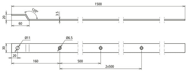 Dehn Af Edelstahl-Winkelklemme 30x3,5mm L 1500mm Bohrung 11mm - 860315
