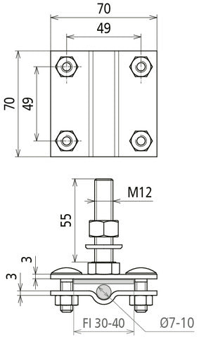 Dehn-Klemme für feste Erdungsklemme M12 StSt V4A - 478149