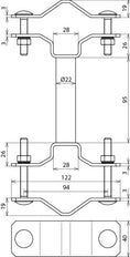 Dehn Edelstahl-Befestigungsschelle für Rohre D40/45-65mm mit Distanzstück L95mm - 105162