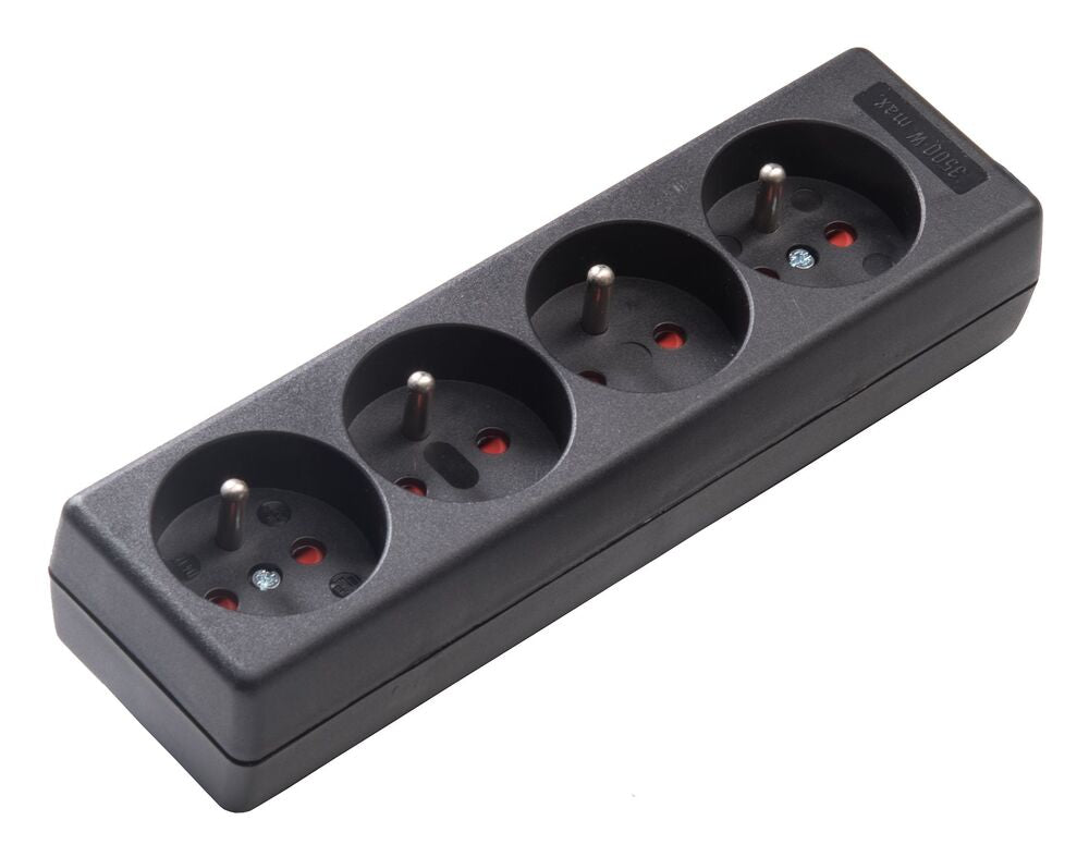 Martin Kaiser 4-Way Black Socket With Earthing Pin And Shutter - 041K/sw [20 Pieces]