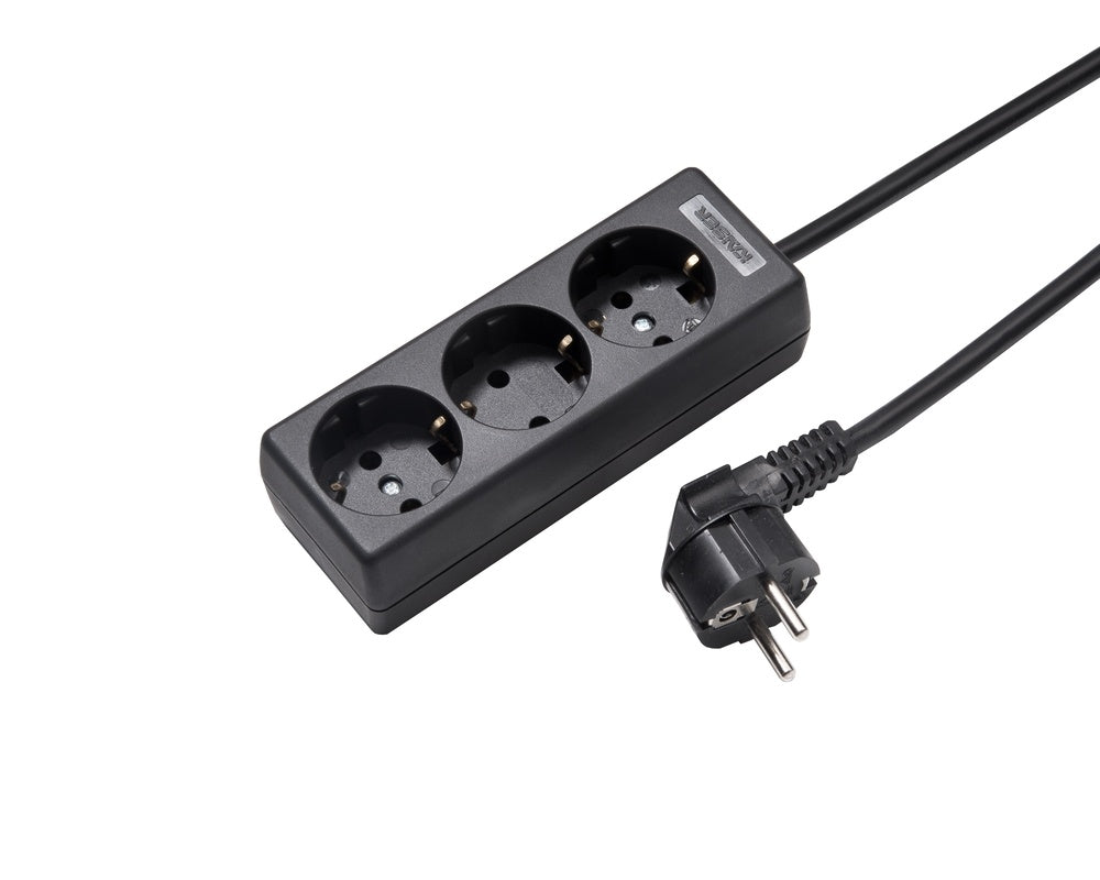 Martin Kaiser 3-Way Socket With Earthing Contact And 1.5m Cable Black - 1030ZL/15W/sw [10 Pieces]