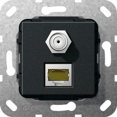 Gira RJ45 Cat6A Netzwerk Und SAT-F Kombi-Steckdose Schwarz - 569710