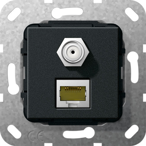 Gira RJ45 Cat6A Network And SAT-F Combo Socket Black - 569710